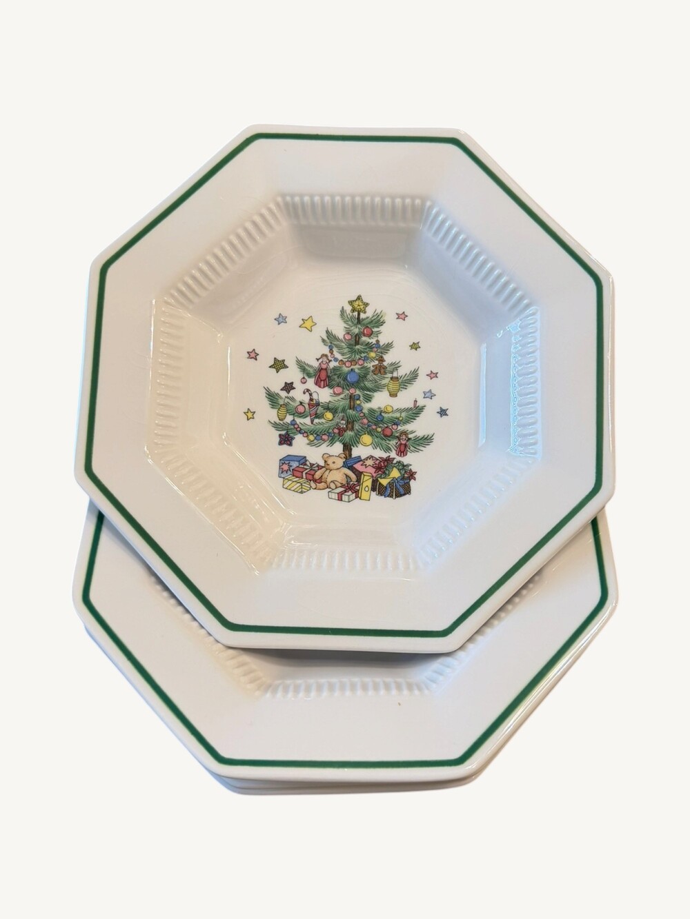 Nikko Classic Collection Christmas Tree Octagonal Soup Bowls Japan Set of 4